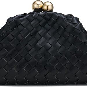 Spacious Black Woven Clutch for Weddings & Formal Occasions - Women’s Handbag